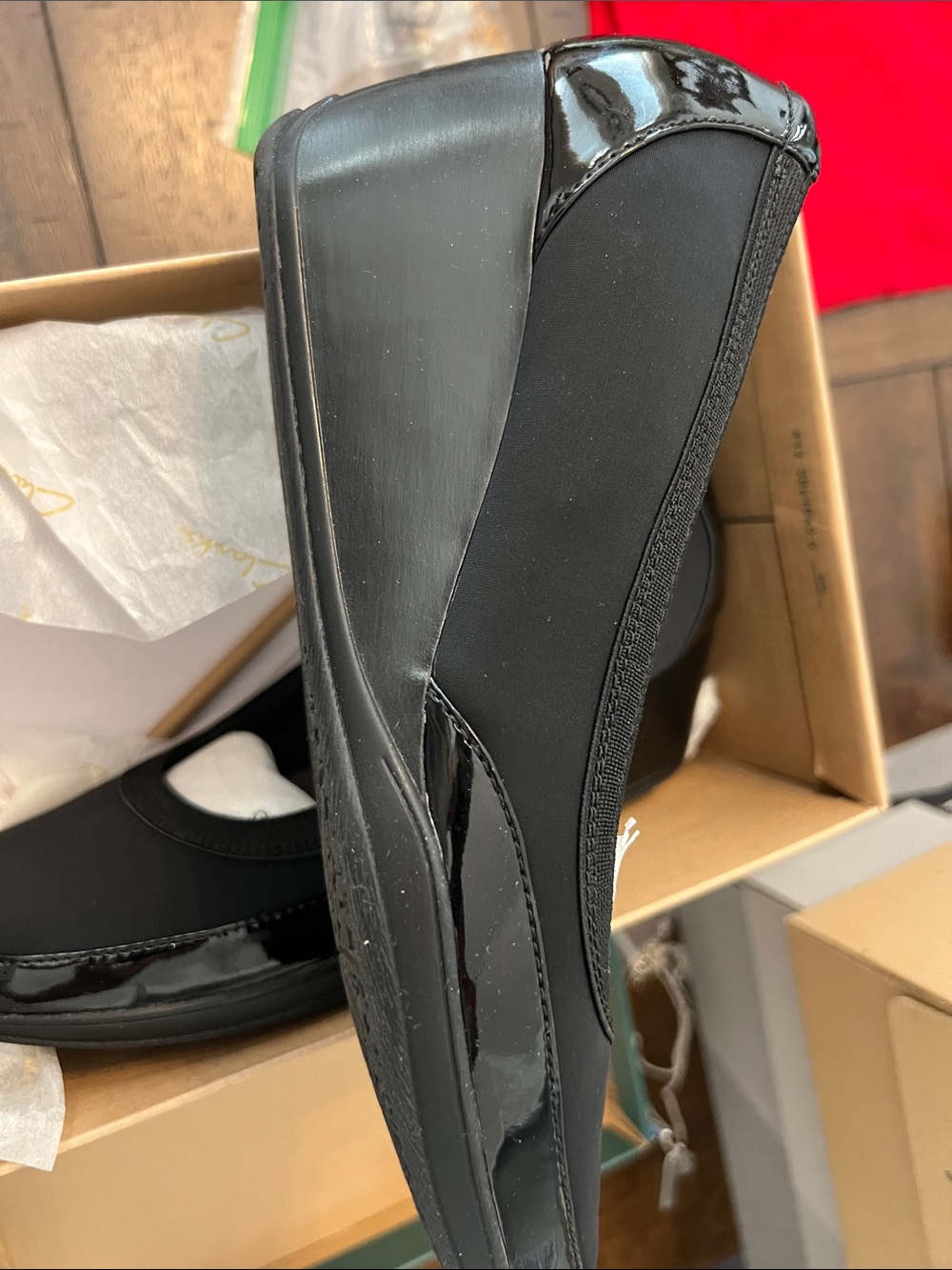 Clarks Black Slip-On Wedge Flats - Picture 4 of 6